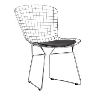 Bertoia-Style-Dining-Side-Chair-Black-Pad-Modern-Cafe-Steel-Wire-Chrome-Mesh