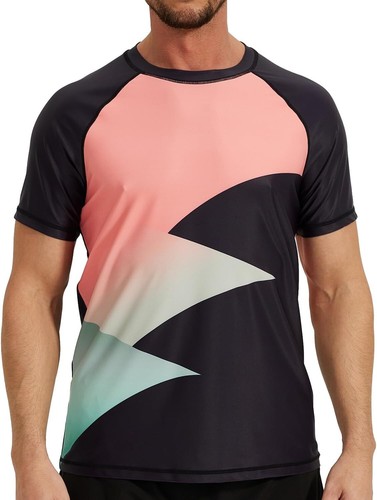 Men's Swim Short Sleeve UPF 50 Rash Guard Quick Dry Beach Sun Protection T Shirt - Picture 8 of 16