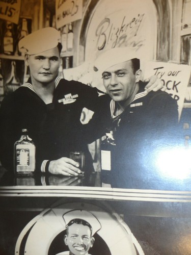 Two Sailors at Bar Real Photograph Snapshot World War 2 Military 5" x 4 1/2" - Picture 1 of 12