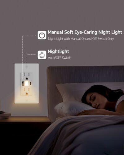 1PK USB A/C Outlets with TR Night Lights Built in Grenncycle 15Amp Night Light - Bild 3 von 9