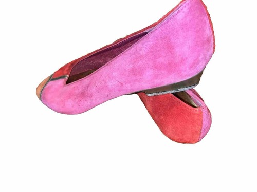 Vintage Women’s 8.5 Y2K pink red orange colorblock suede leather low heel 90’s - Picture 4 of 9