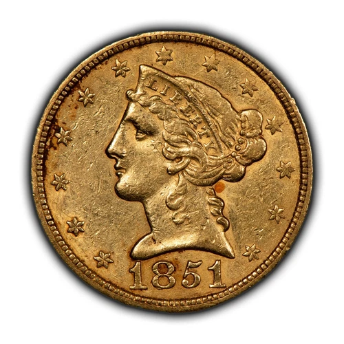 1851 G$5 Liberty Head Gold Half Eagle - Luster - AU - SKU-G5061