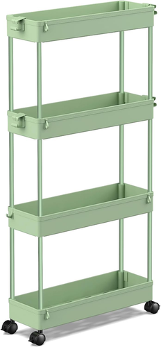 Slim Rolling Storage Cart 4 Tier Bathroom Organizer Utility Cart Mobile Shelving - Picture 8 of 12