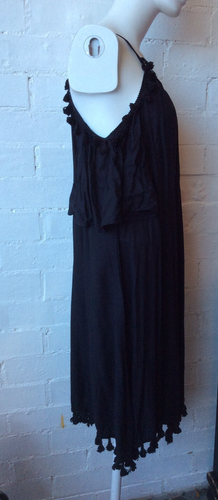 NWT rrrp$89.95 ISHKA Black Cold Shoulder Boho Hippie Knee Length Dress Size S - Picture 3 of 6
