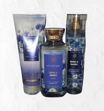 Bath & Body Works DENIM & DAISIES Shower Gel Fragrance Mist Cream 3 PC GIFT SET