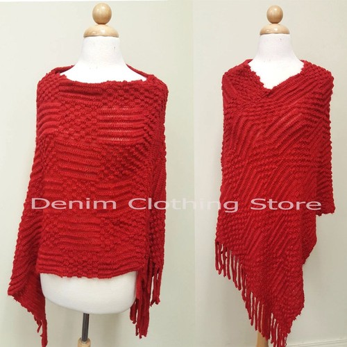 Women's Fringe Poncho Knit Batwing Cardigan Coat Sweater Jacket Outwear Scarf - Picture 8 of 8