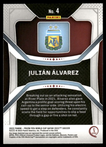 Panini Prizm Copa Mundial FIFA Qatar 2022 #4 Julián Álvarez RC - Imagen 2 de 2