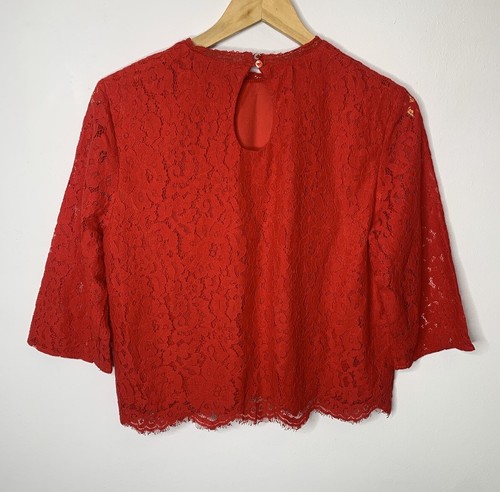 H&M Lace Top 3/4 Sleeves Cropped Red EUR 38 UK 10 - Picture 5 of 11