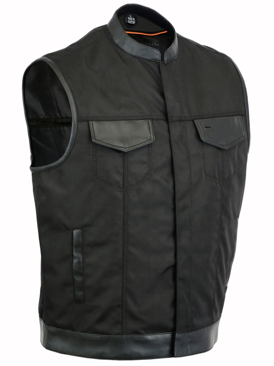 Men&rsquo;s Vest Textile material Leather Detailing Motorcycle Vest With 