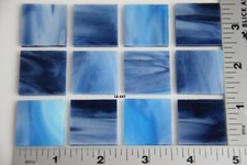 3086.30-12 WHITE, TURQUOISE, MIDNIGHT BLUE STREAKY 1"x 1" BULLSEYE GLASS 90 COE