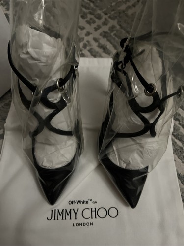 Jimmy Choo X Off-White Claire 100 Pointed Toe Pumps in Black Satin EU 35.5. New - Picture 2 of 11