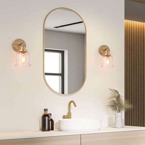 1 Gold Sconce Wall Lighting - Elegant 1-Light Vanity Light for Bathroom, Bedroom - Picture 8 of 9