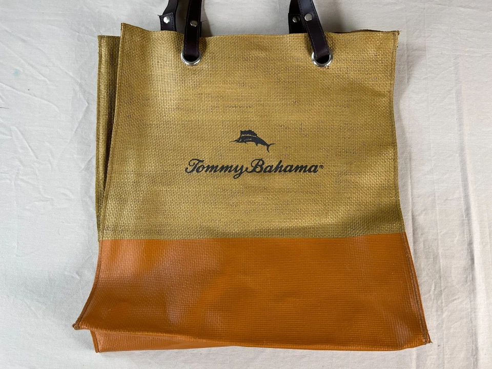 Bolso de hombro TOMMY BAHAMA de lona sintética con logotipo de arpillera - correas de cuero Foto 2 de 4