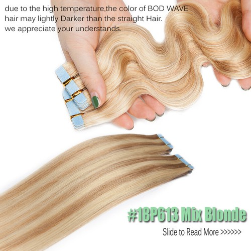Blond Thick Tape In Russian Real Remy Human Hair Extensions Skin Weft Full Head - Picture 48 of 71