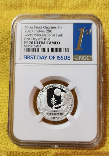 2020 S NGC PF70 ULTRA CAMEO 5 COIN SILVER PROOF QUARTER SET FIRST DAY OF ISSUE - Picture 4 of 7
