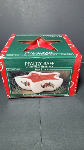 Pfaltzgraff Christmas Heritage Holly White Star red candle Votive With Box - Picture 3 of 4