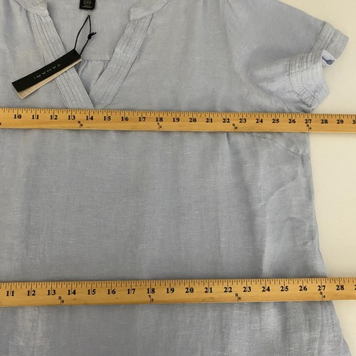 Tahari 100% Linen Short Sleeve Shift Dress Size 2X Solid Blue V Neck - Picture 7 of 9