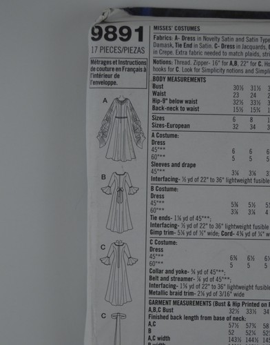 Simplicity 9891 Fantasy Dress Renaissance Gown Costume Pattern Uncut Sizes 6-12 - Picture 8 of 8
