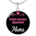Irish Water Spaniel Mama Necklace Circle Pendant Stainless Steel or 18k Gold 18