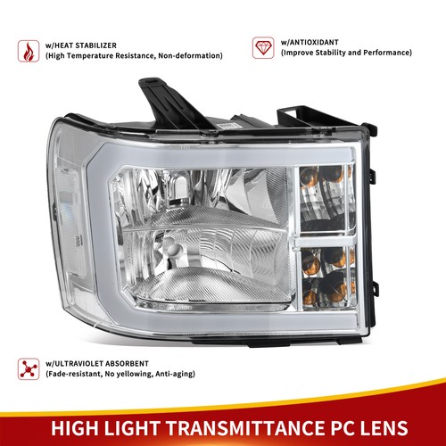 LED DRL Chrome Headlights For 2007-2013 GMC Sierra 1500 2500HD 3500HD Lamp - Picture 6 of 10