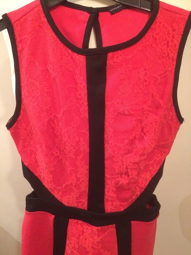 Atmosphere - Coral/Red /Black trim Dress with Lace - Size 6 - Length 31” - New - Picture 2 of 9