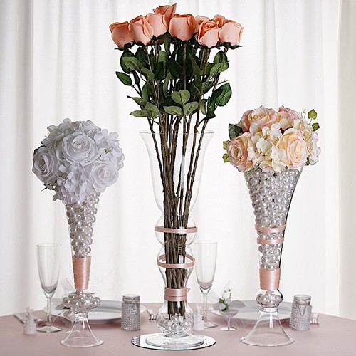 20" tall Clear Glass Curvy Trumpet Centerpiece Vases Wedding Party Decorations - Picture 2 of 8