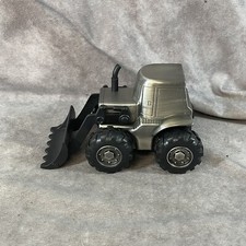 Pewter-tone Finish Metal Tractor Front Loader Coin Bank