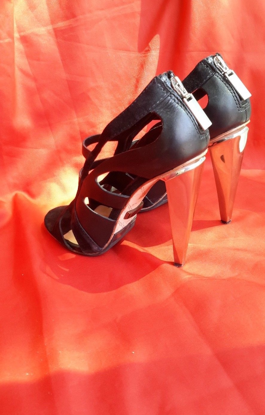 Women's High High High Heel Black Leather Open Toe L.A.M.B. shoes Size 8.5 M 58537a Women's High High High Heel Black Leather Open Toe L.A.M.B. shoes Size 8.5 M 58537a