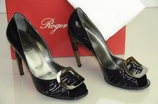 New Roger Vivier Patent GIGI Ink Navy Blue Purple Silver Buckle Shoes 39.5 9