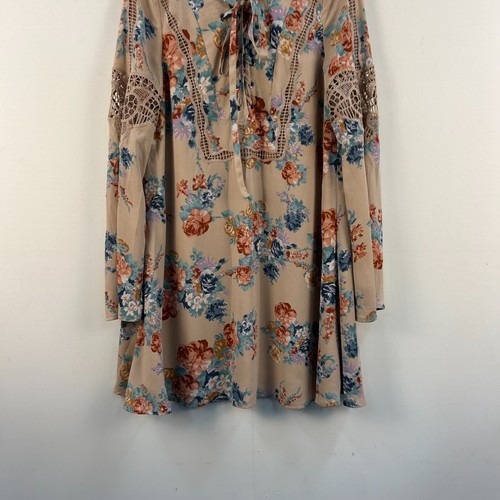 Sugar & Lip Womens Small Dress Floral Pink Mini Woven Long Sleeve Pullover 21969 - Picture 2 of 10