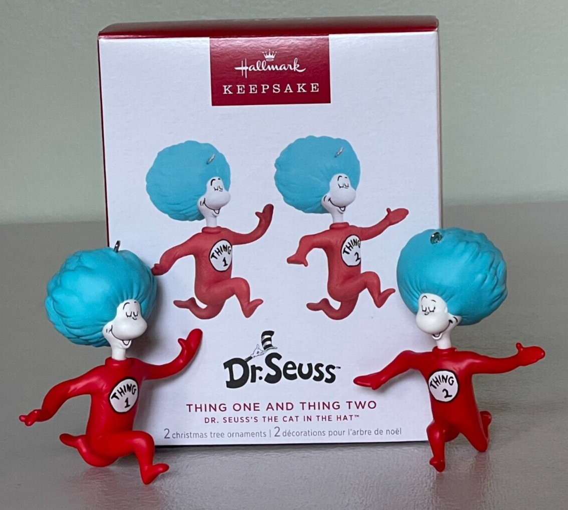 2024 Hallmark Dr Seuss Thing One & Thing 2 Cat in the Hat Ornament Set