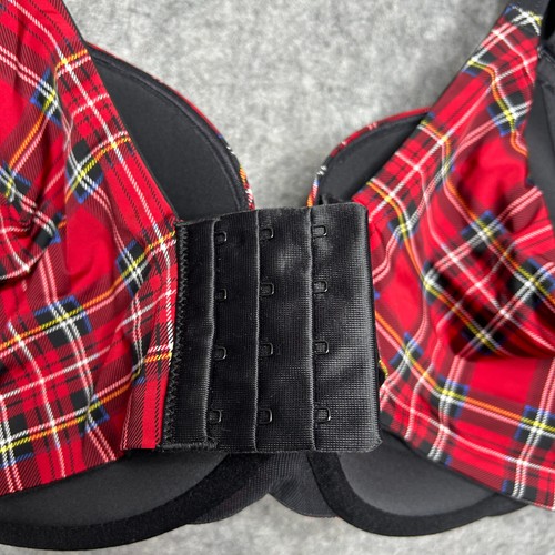 Torrid Curve Bra Women 42DD Red Plaid XO Plunge Push Up Underwire Sexy Comfy Fun - Picture 9 of 17