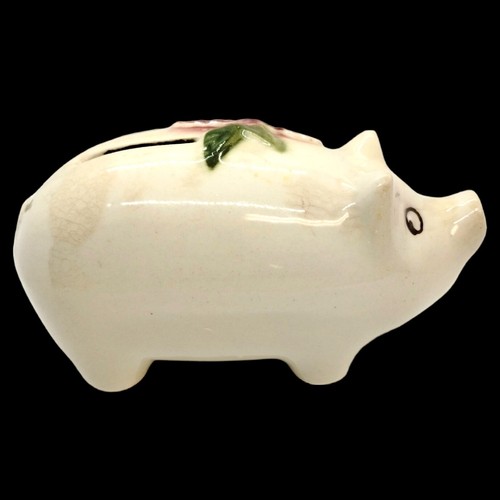 Vintage Hand Painted No Hole Ceramic Pottery Floral Flower Piggy Bank Figurine - Afbeelding 4 van 7