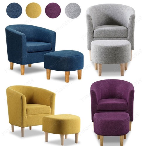 Accent Armchair With Ottoman TV Club Reading Chair Modern Barrel Footstool Sofa - Picture 3 of 46