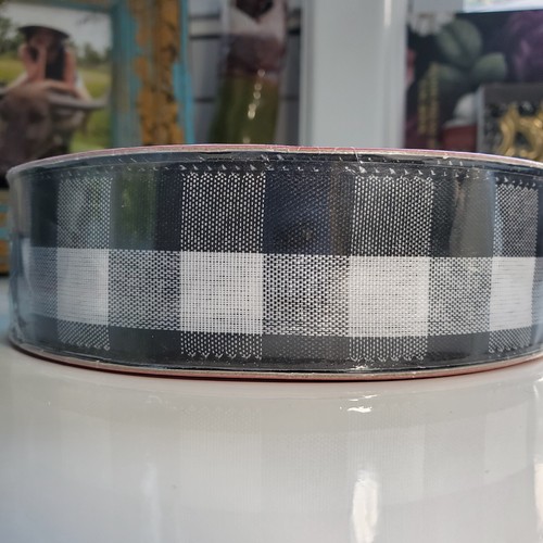Black & White Checked Wired Edge Ribbon 50 yards Berkey Jensen Premium 1.5" Wide - Picture 12 of 24