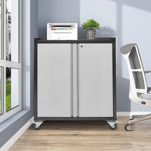 2 Doors Mobile Vertical File Cabinet Lockable Metal Filling Cupboard W/Wheels