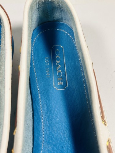 Coach Vintage "Drena K" Leather Boat Shoe Loafer Blue White | Women's Size 8 B - Picture 9 of 11