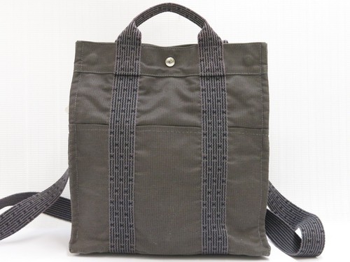 Authentic HERMES Her Line Ade MM Canvas Backpack Grey 18698805 - Picture 3 of 24