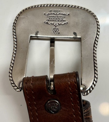 Ariat Western Belt Leather Embossed Inlay Nail Brown Limited Edition ‘07 Medium - Picture 5 of 11