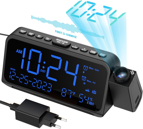 Radio despertador con proyección, despertador de proyección para dormitorio, despertador digital,