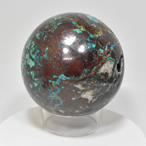 5,76 Zoll polierte CHRYSOCOLLA Druzy QUARZ MALACHIT KUGEL mit Ständer - Peru A902 - Bild 8 von 10