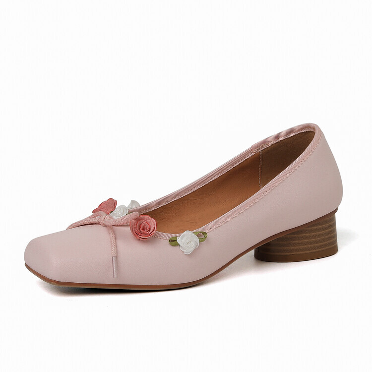 Womens Chic Leather Square Toe Flower Bowtie Ballerina Low