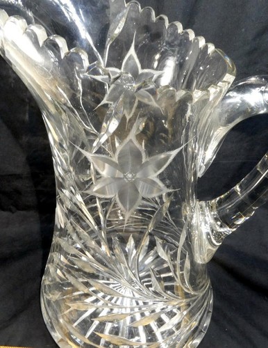 VTG Cut Glass Ideal Canastota Heavy Water Pitcher Butterfly & Poinsettia Pattern - Picture 2 of 8