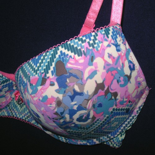 34C JACLYN SMITH Candice Push-Up Bra Ipanema pink turquoise print free ship 34C - Picture 2 of 4