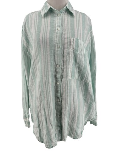 Lemlem by Liya Kebede x H&M Women's Mint Striped Linen Coastal Beach Shirt Small