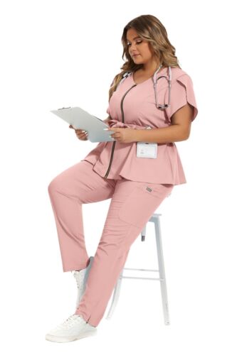 8 Farben Stretch Nurse Spa Uniform Damen Peeling Set kurzärmelige konische Hose - Bild 5 von 76