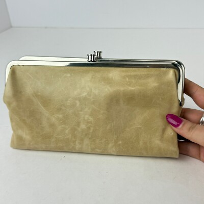 #ad #ad HOBO Lauren Clutch Wallet Cream Nude Leather Kiss Lock Pockets Storage NWOT