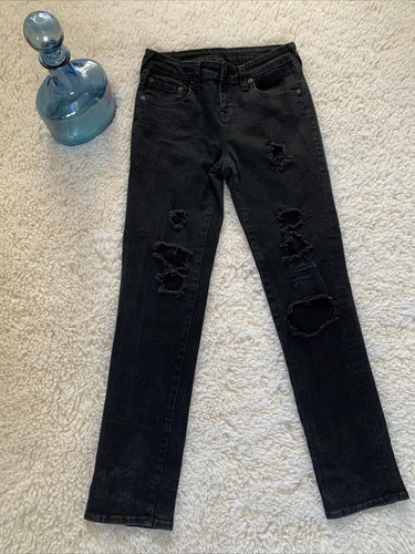True Religion Girls Jeans Sz 16 Straight Leg Black Denim Distressed NICE! - Picture 4 of 16