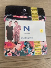 Womens Floral/Black Natori Sleep Shirt 2 Pack Relaxed Tee Knit Soft Pajama M