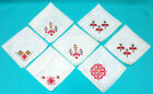 Vintage Lady’S Silk Handkerchiefs Hand Stitched Designs Set Of 7